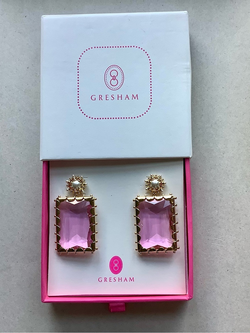 Gresham Pink Crystal Drop Earrings in Gold-Tone Setting